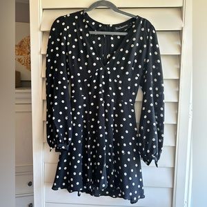 Realisation Par Black & White Polka Dot Long Sleeve Mini Dress